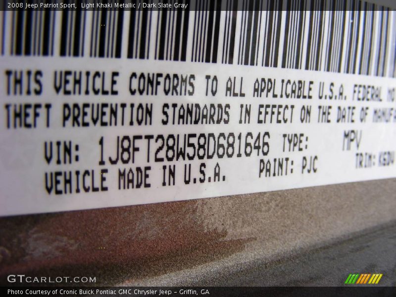Light Khaki Metallic / Dark Slate Gray 2008 Jeep Patriot Sport