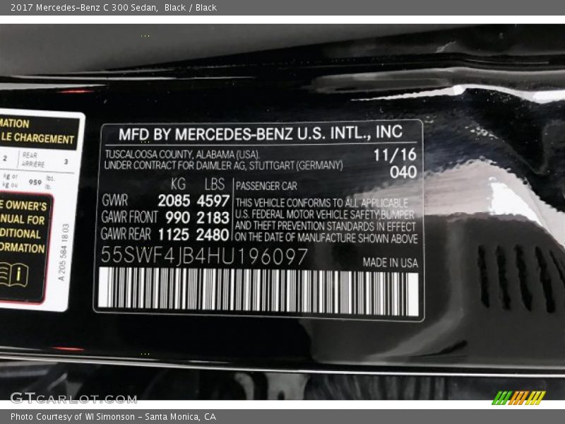 Black / Black 2017 Mercedes-Benz C 300 Sedan