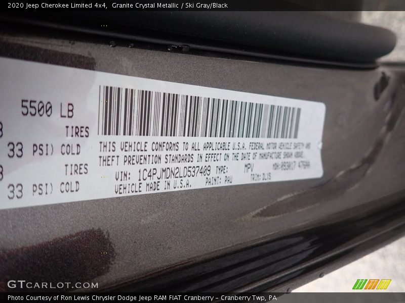 Granite Crystal Metallic / Ski Gray/Black 2020 Jeep Cherokee Limited 4x4