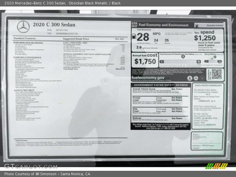 Obsidian Black Metallic / Black 2020 Mercedes-Benz C 300 Sedan