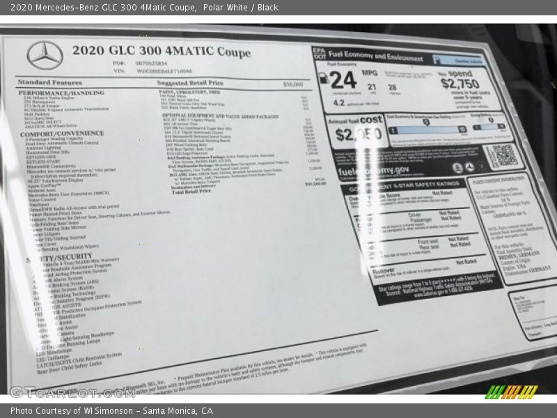  2020 GLC 300 4Matic Coupe Window Sticker
