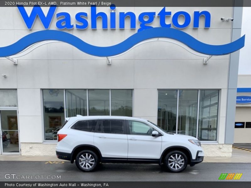 Platinum White Pearl / Beige 2020 Honda Pilot EX-L AWD