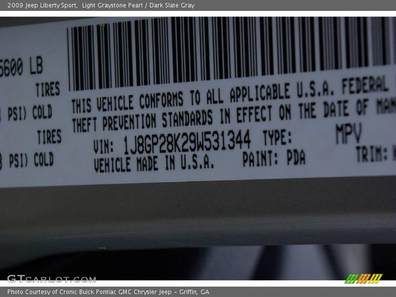 Light Graystone Pearl / Dark Slate Gray 2009 Jeep Liberty Sport