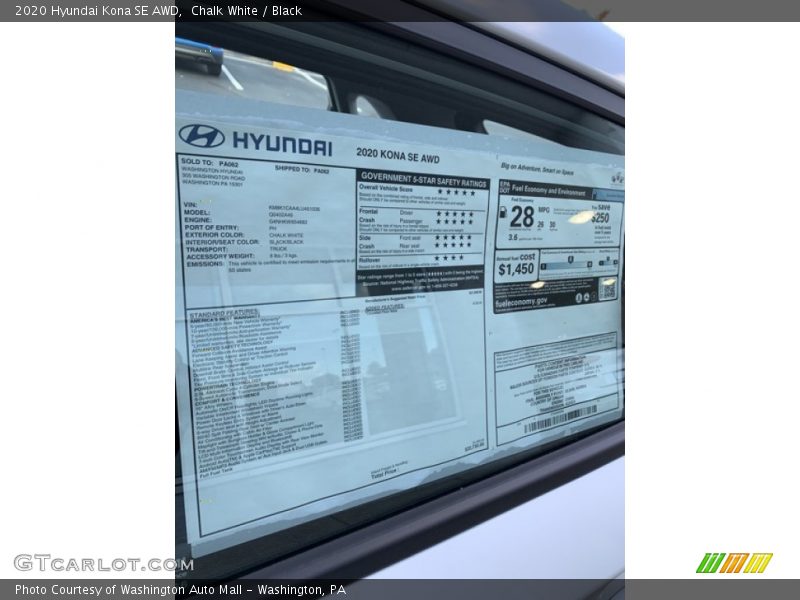 Chalk White / Black 2020 Hyundai Kona SE AWD
