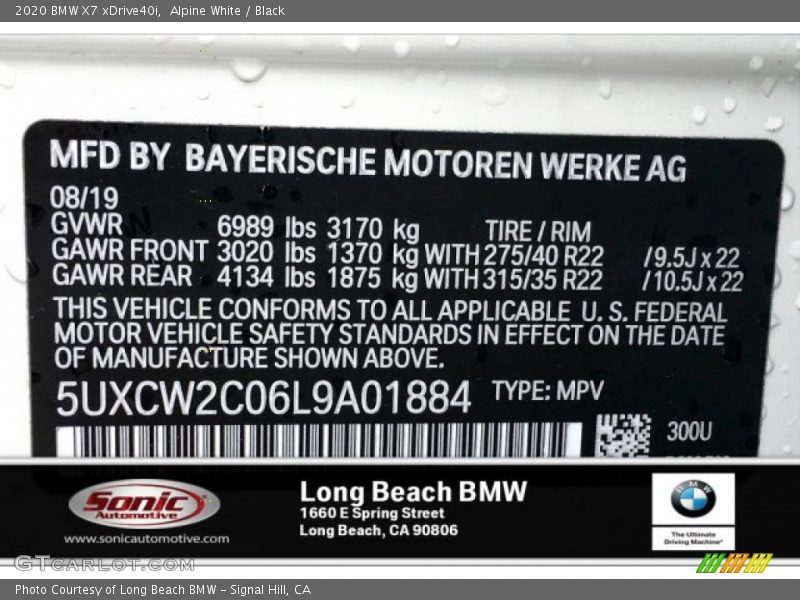 Alpine White / Black 2020 BMW X7 xDrive40i