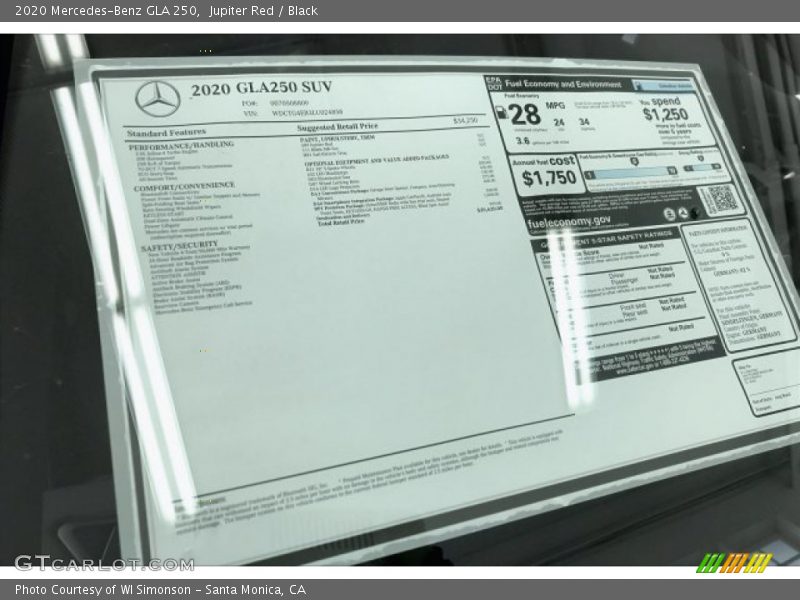 Jupiter Red / Black 2020 Mercedes-Benz GLA 250