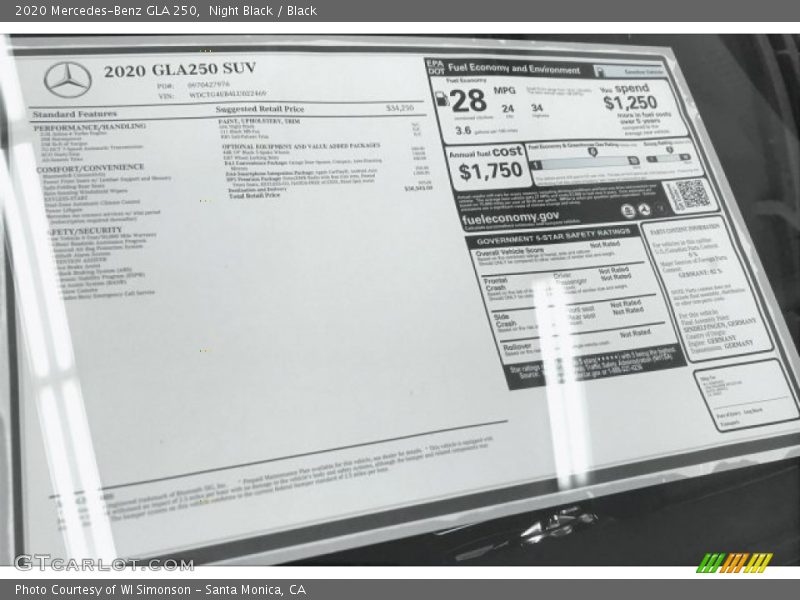 Night Black / Black 2020 Mercedes-Benz GLA 250