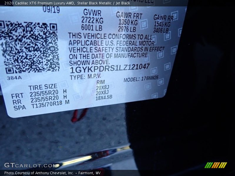 Stellar Black Metallic / Jet Black 2020 Cadillac XT6 Premium Luxury AWD