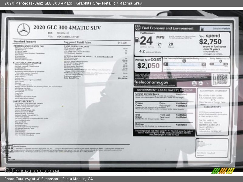  2020 GLC 300 4Matic Window Sticker