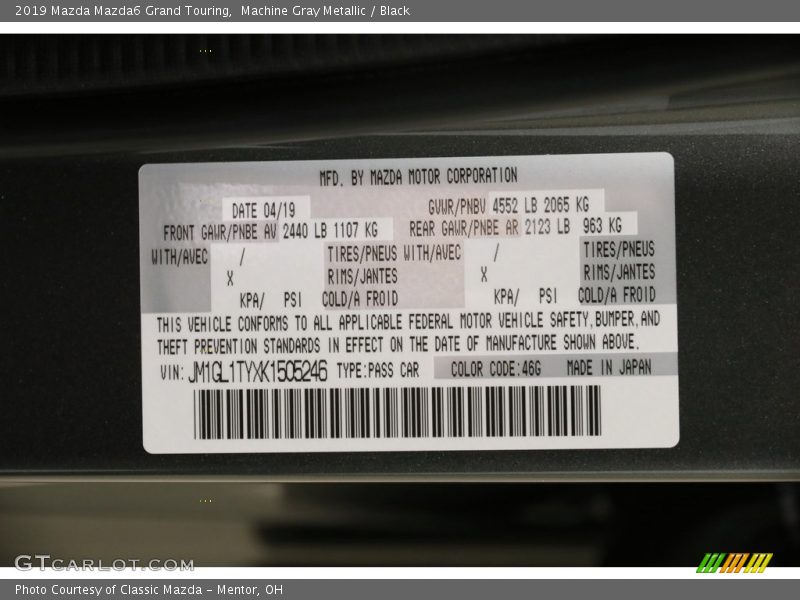 Machine Gray Metallic / Black 2019 Mazda Mazda6 Grand Touring