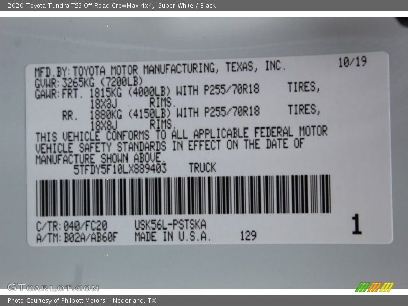 Super White / Black 2020 Toyota Tundra TSS Off Road CrewMax 4x4