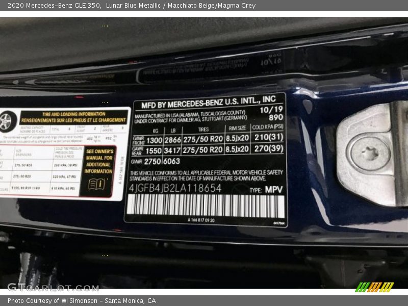 Lunar Blue Metallic / Macchiato Beige/Magma Grey 2020 Mercedes-Benz GLE 350