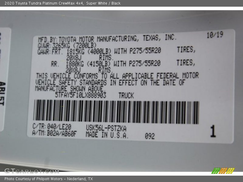 Super White / Black 2020 Toyota Tundra Platinum CrewMax 4x4