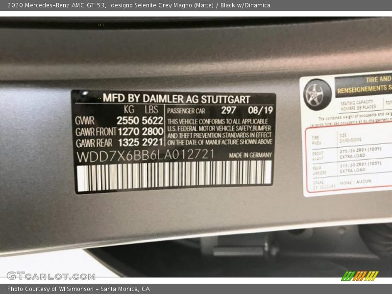 2020 AMG GT 53 designo Selenite Grey Magno (Matte) Color Code 297