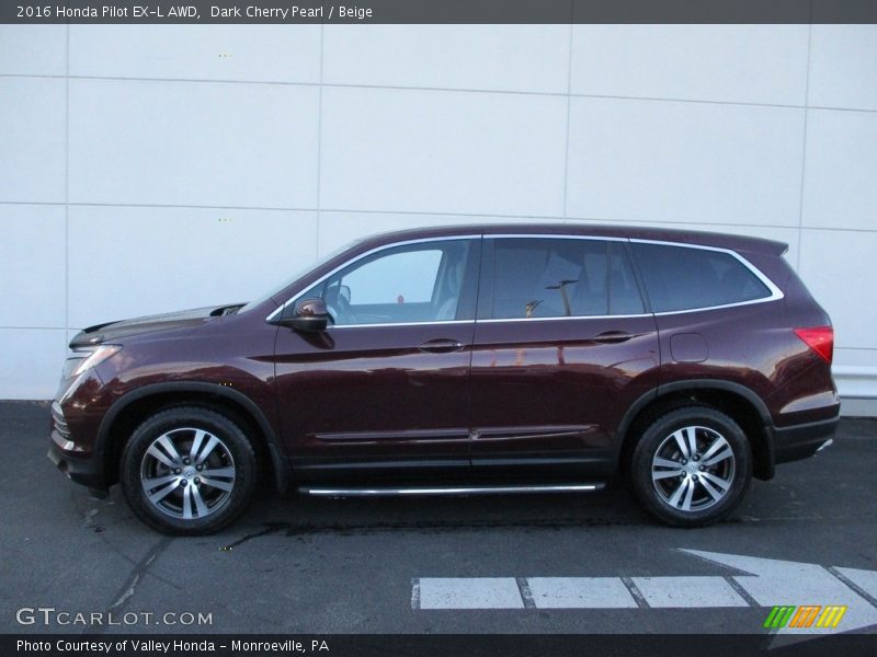 Dark Cherry Pearl / Beige 2016 Honda Pilot EX-L AWD