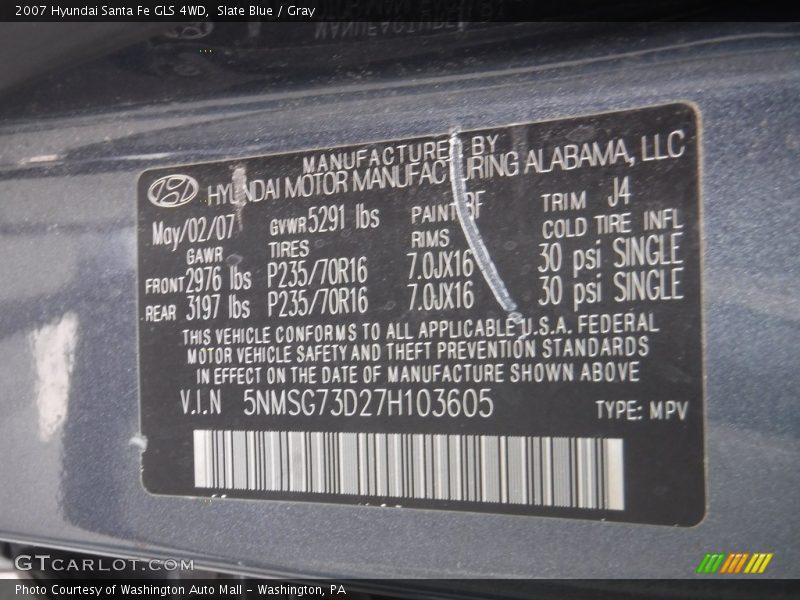 Slate Blue / Gray 2007 Hyundai Santa Fe GLS 4WD