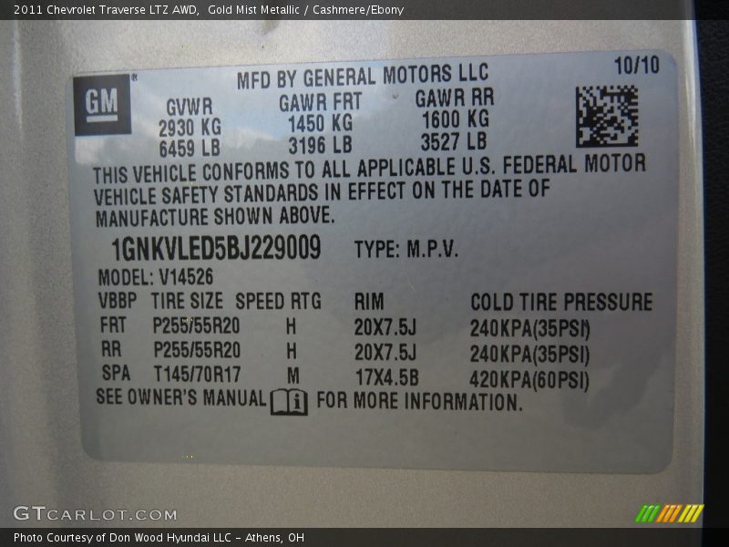 Gold Mist Metallic / Cashmere/Ebony 2011 Chevrolet Traverse LTZ AWD