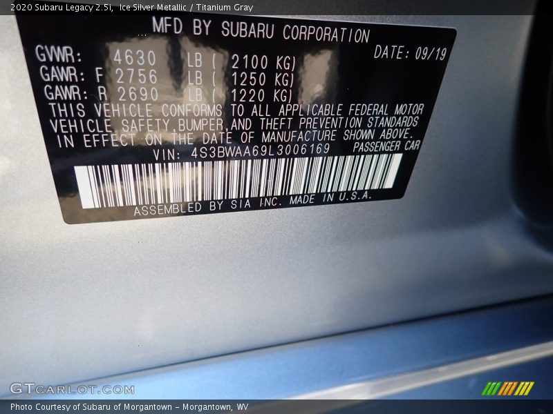 Ice Silver Metallic / Titanium Gray 2020 Subaru Legacy 2.5i