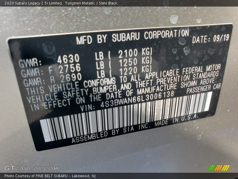 Tungsten Metallic / Slate Black 2020 Subaru Legacy 2.5i Limited