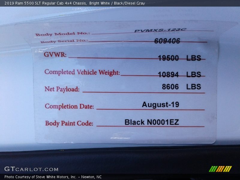 Bright White / Black/Diesel Gray 2019 Ram 5500 SLT Regular Cab 4x4 Chassis
