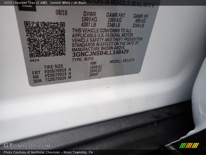 Summit White / Jet Black 2020 Chevrolet Trax LS AWD