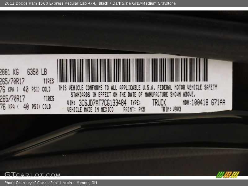 Black / Dark Slate Gray/Medium Graystone 2012 Dodge Ram 1500 Express Regular Cab 4x4