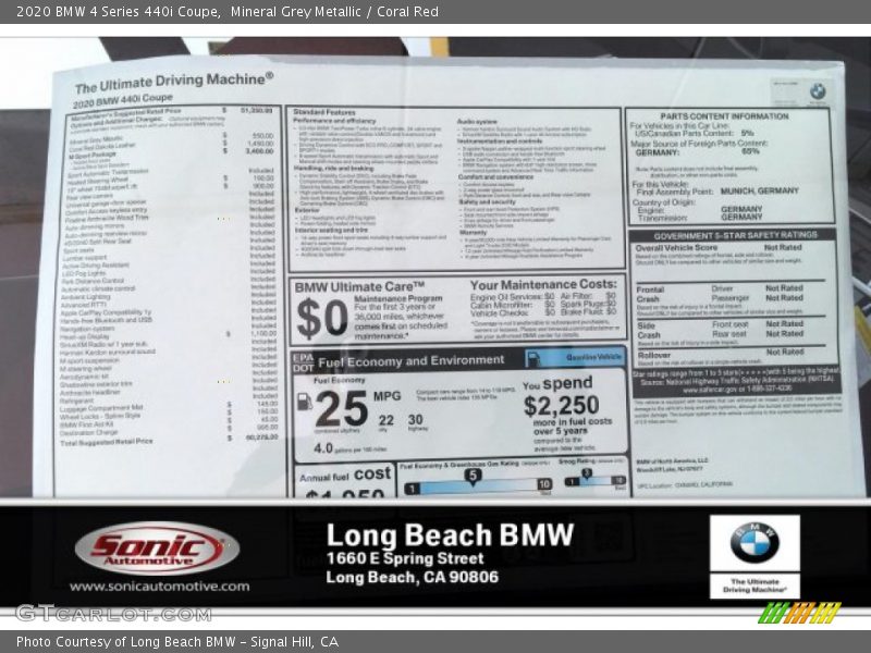Mineral Grey Metallic / Coral Red 2020 BMW 4 Series 440i Coupe