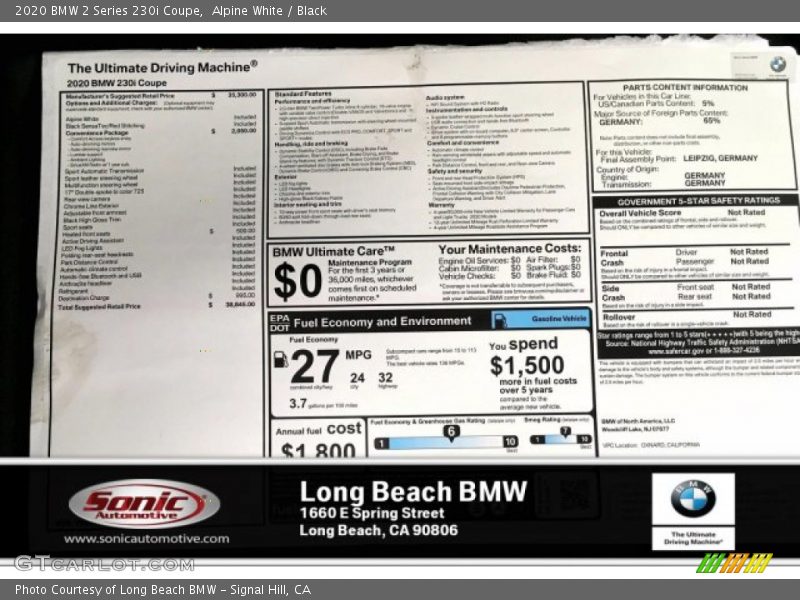 Alpine White / Black 2020 BMW 2 Series 230i Coupe