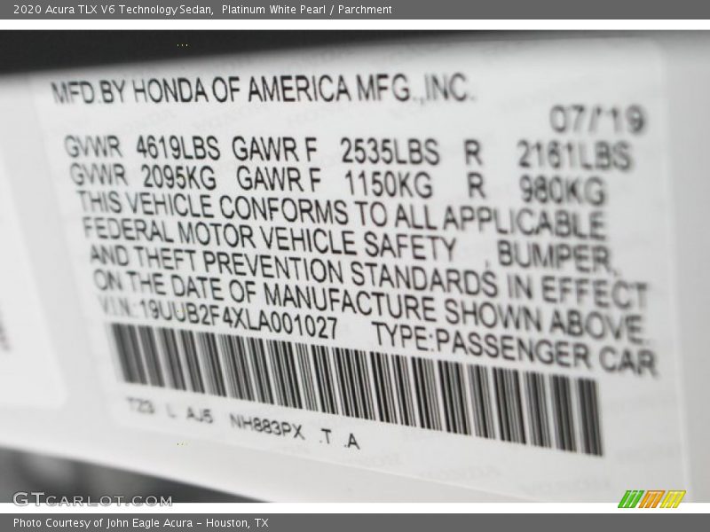 Platinum White Pearl / Parchment 2020 Acura TLX V6 Technology Sedan