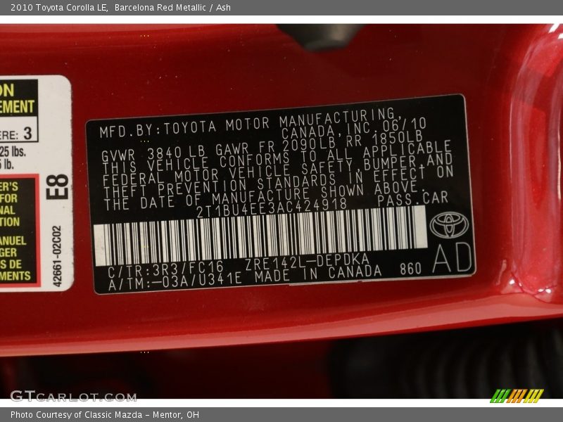 Barcelona Red Metallic / Ash 2010 Toyota Corolla LE