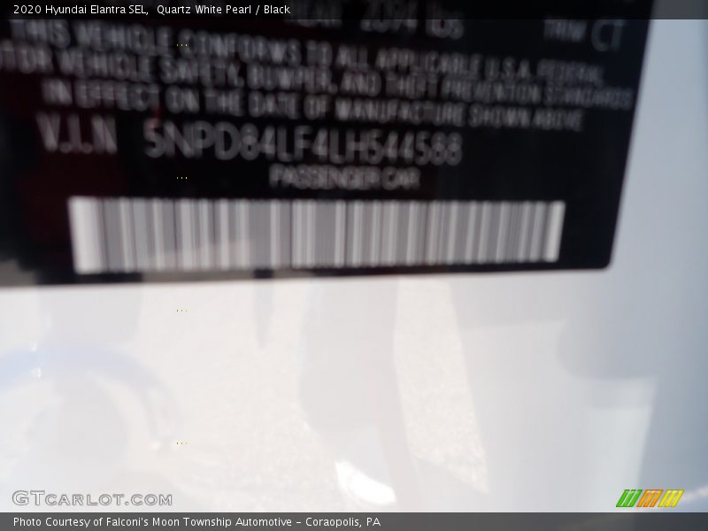 Quartz White Pearl / Black 2020 Hyundai Elantra SEL