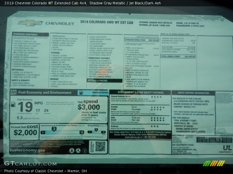 Shadow Gray Metallic / Jet Black/Dark Ash 2019 Chevrolet Colorado WT Extended Cab 4x4