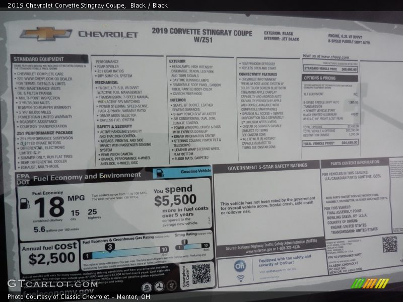  2019 Corvette Stingray Coupe Window Sticker