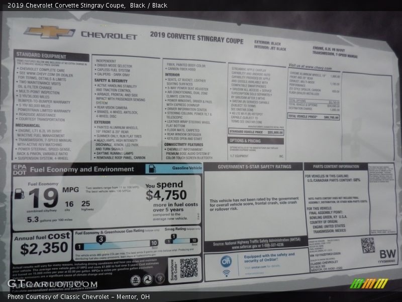  2019 Corvette Stingray Coupe Window Sticker