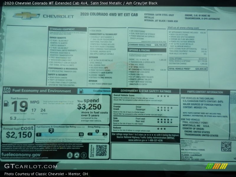  2020 Colorado WT Extended Cab 4x4 Window Sticker