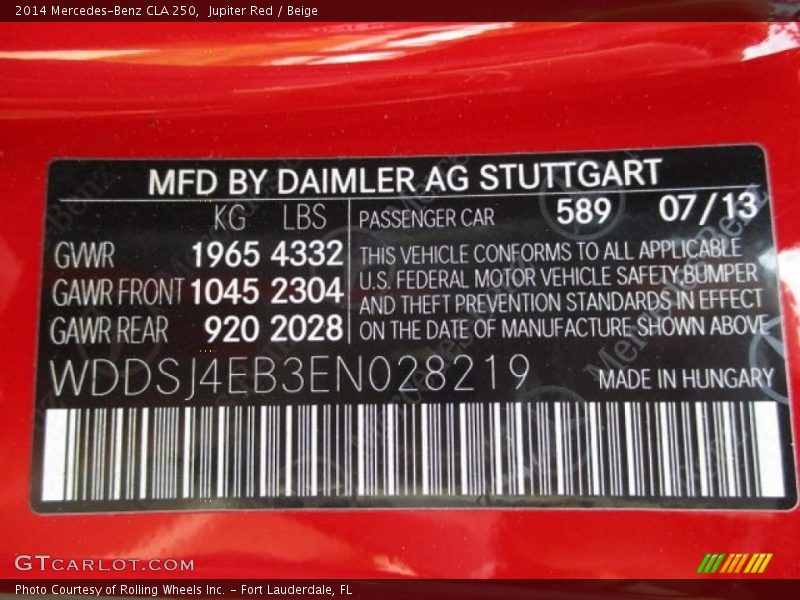 Jupiter Red / Beige 2014 Mercedes-Benz CLA 250