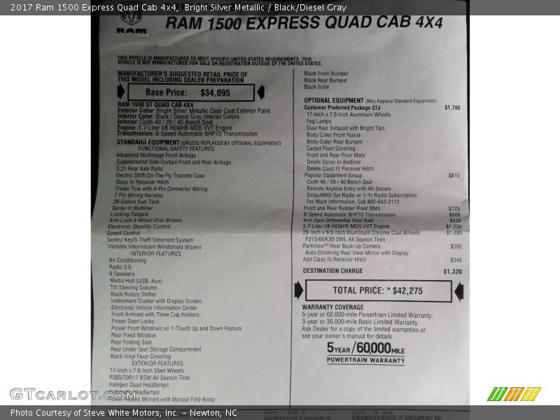 Bright Silver Metallic / Black/Diesel Gray 2017 Ram 1500 Express Quad Cab 4x4