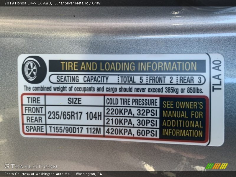 Lunar Silver Metallic / Gray 2019 Honda CR-V LX AWD