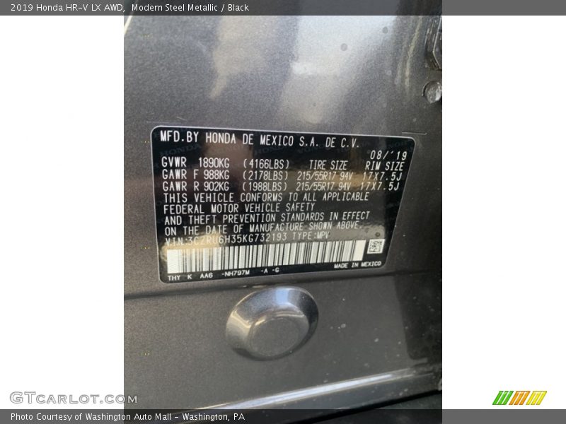 Modern Steel Metallic / Black 2019 Honda HR-V LX AWD