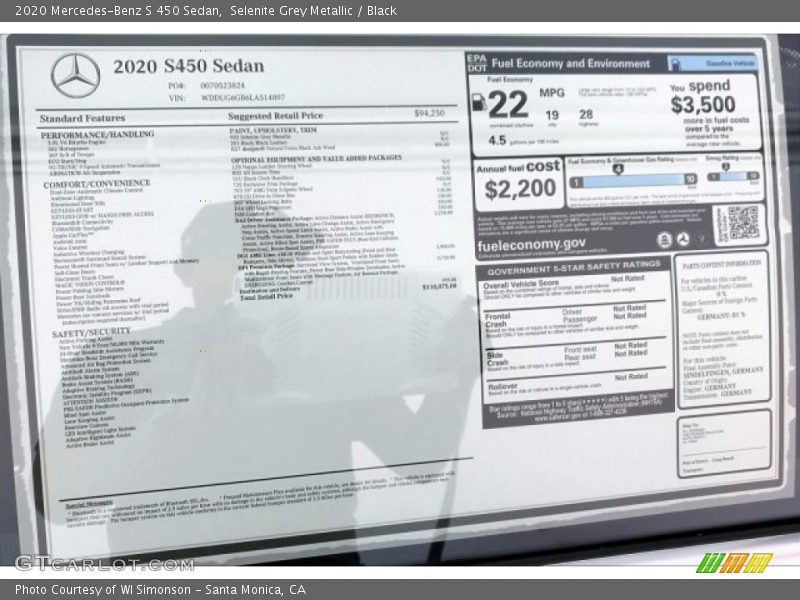 Selenite Grey Metallic / Black 2020 Mercedes-Benz S 450 Sedan