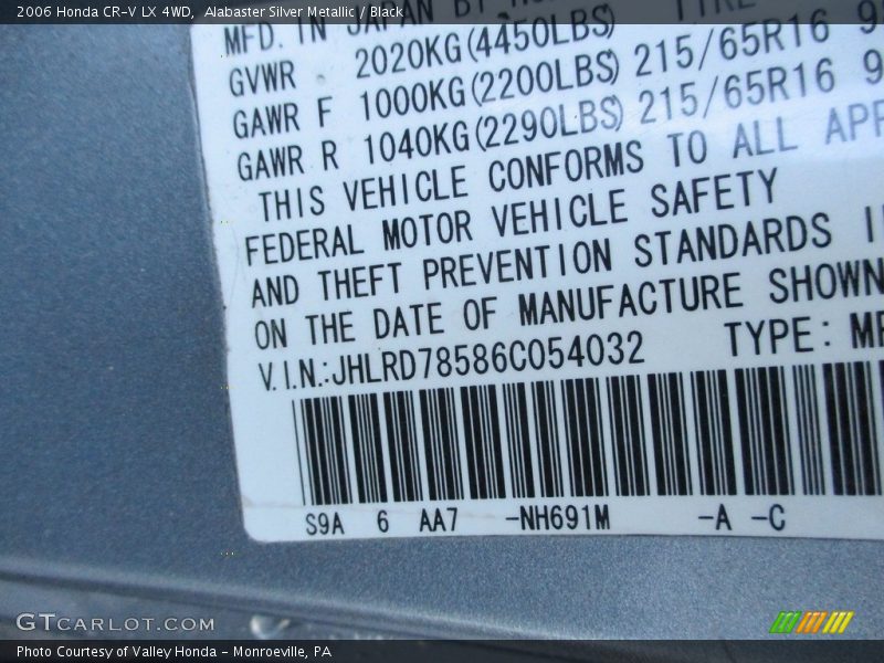 Alabaster Silver Metallic / Black 2006 Honda CR-V LX 4WD