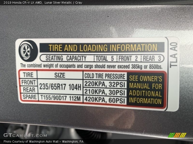 Lunar Silver Metallic / Gray 2019 Honda CR-V LX AWD