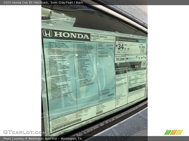  2020 Civic EX Hatchback Window Sticker