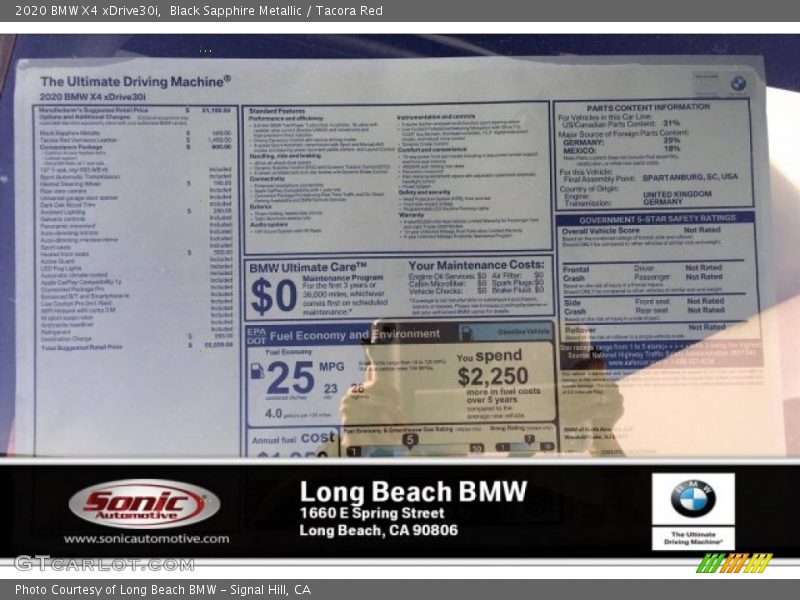 Black Sapphire Metallic / Tacora Red 2020 BMW X4 xDrive30i