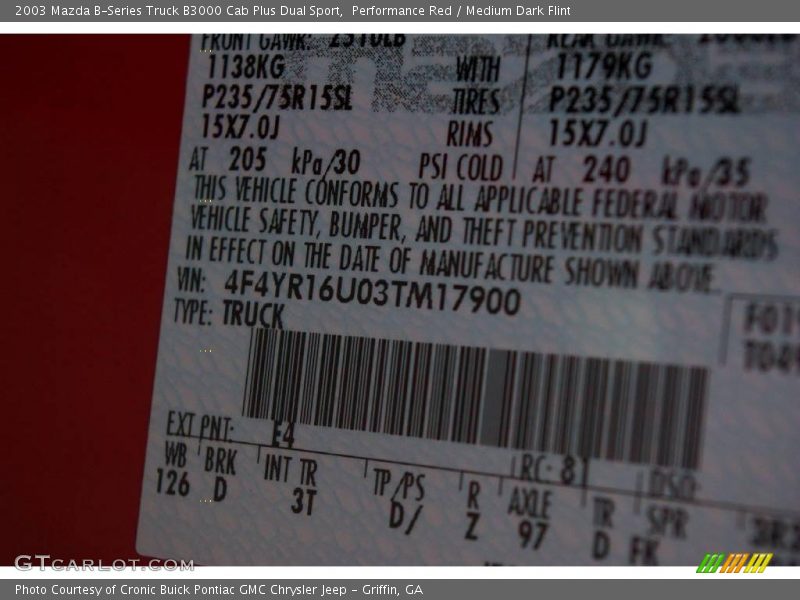 Performance Red / Medium Dark Flint 2003 Mazda B-Series Truck B3000 Cab Plus Dual Sport