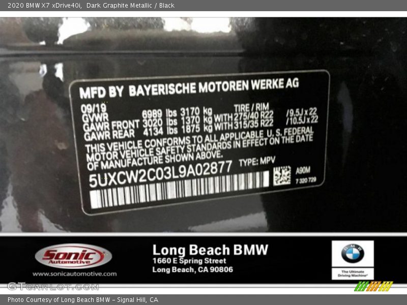 Dark Graphite Metallic / Black 2020 BMW X7 xDrive40i