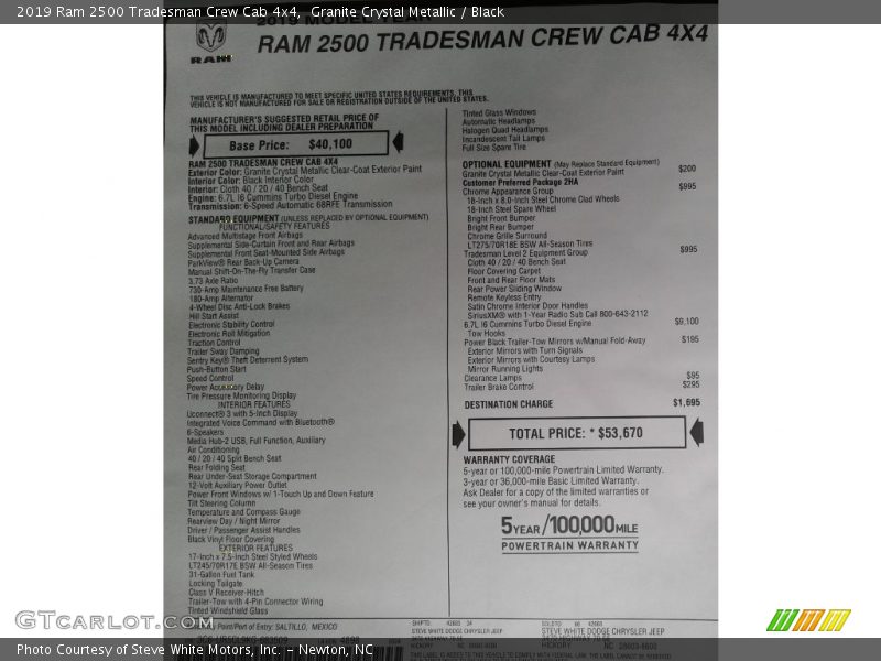  2019 2500 Tradesman Crew Cab 4x4 Window Sticker