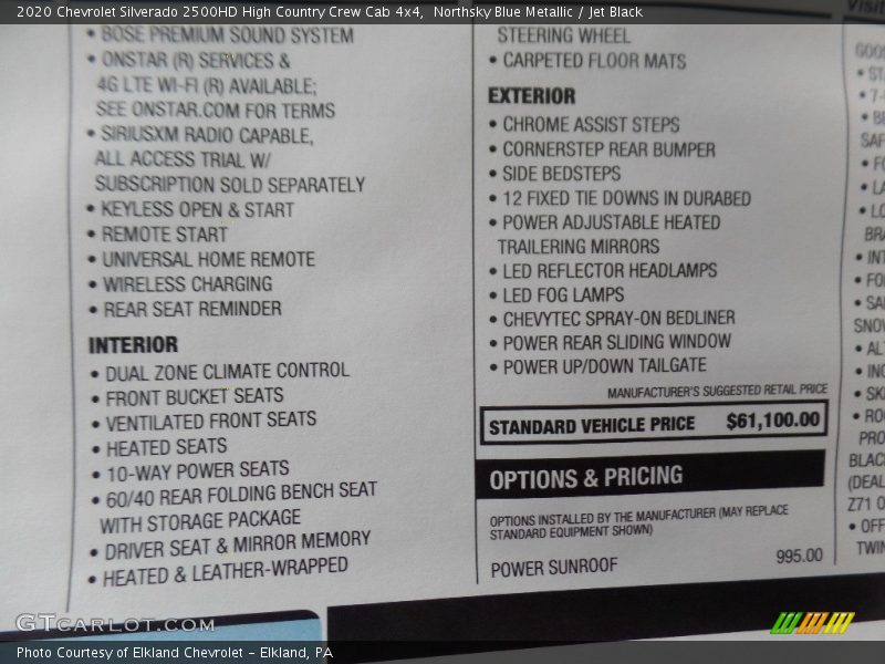 Northsky Blue Metallic / Jet Black 2020 Chevrolet Silverado 2500HD High Country Crew Cab 4x4