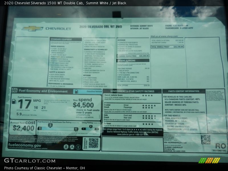  2020 Silverado 1500 WT Double Cab Window Sticker