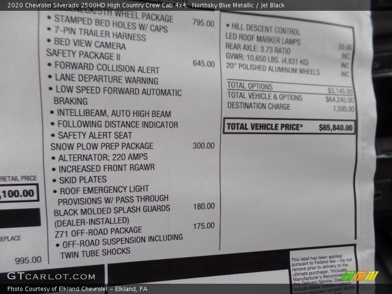Northsky Blue Metallic / Jet Black 2020 Chevrolet Silverado 2500HD High Country Crew Cab 4x4